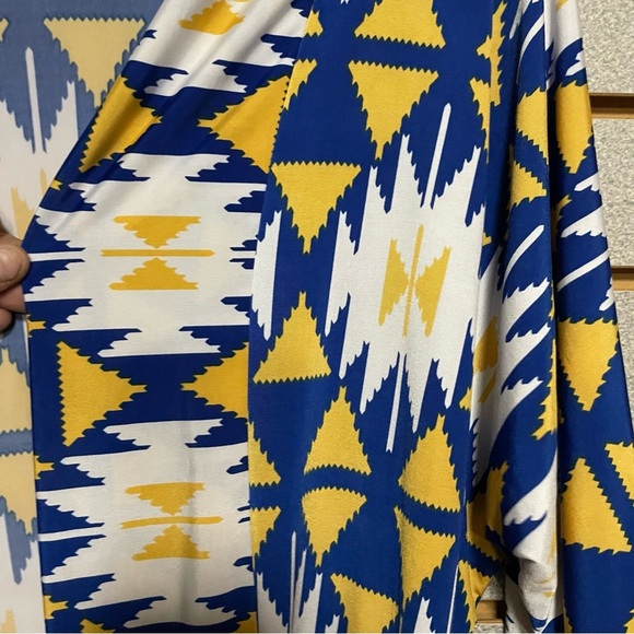 The Zig Zag Stripe Knit Cardigan‎ Blue Yellow White Aztec Open Front Pockets - Picture 4 of 8